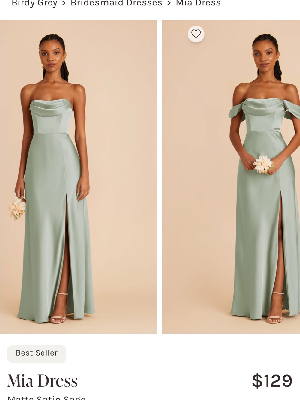 Birdy Grey Strapless Mia Gown in Sage Matte Satin